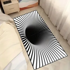 3D Optical Illusion Vortex Door Mat Non Slip Absorbent Polyester Rug Geometric Black White Home Decor Mat for Bedroom Bathroom