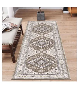Long Persian style runner rug for hallway, kitchen and living room with vintage floral pattern.