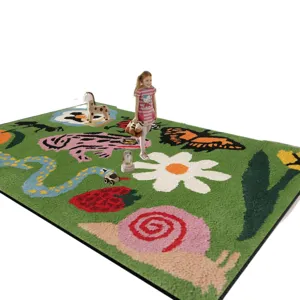 Green kids carpet cashmere imitation cute cartoon animal rug for bedroom playroom decor