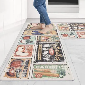 Vintage kitchen mat set runner non-slip floor rug retro vegetable fruit market decor home