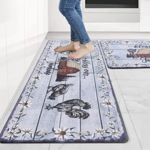 American farmhouse floral kitchen floor mat set, non-slip rustic barn runner rug.