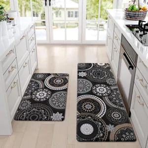 Bohemian kitchen mat set non-slip runner rug black mandala floor mats for home decor