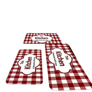 American 3-piece kitchen mat set, red and white buffalo check non-slip kitchen rugs.
