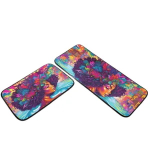 Vibrant artistic kitchen mat set of two, durable and non-slip floor rugs for home use.