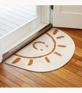 Half round semi-circle floor mat cozy imitation cashmere living room bedroom door rug cute sun