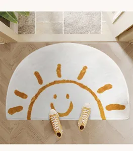 Half-circle fluffy sun doormat, soft faux cashmere rug for living room, bedroom and home entry.