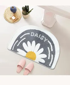 Semi-circle daisy bath mat absorbent plush floor mat for bathroom and bedroom decor