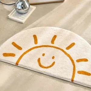 Nordic Half Circle Faux Cashmere Floor Mat Cute Floral Absorbent Non Slip Soft Rug For Living Room