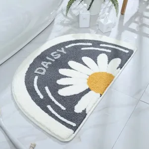 Nordic Minimalist Semicircle Imitation Cashmere Floor Mat Absorbent Anti Slip Daisy Carpet For Bathroom Bedroom Living Room