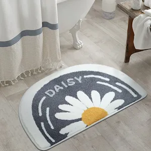 Semi-circular cashmere-like bath mat, absorbent plush floor mat for bedroom and bathroom.