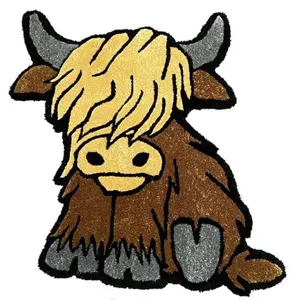 Cute highland cow shaped area rug, soft short plush floor mat for bedroom or living room decor.