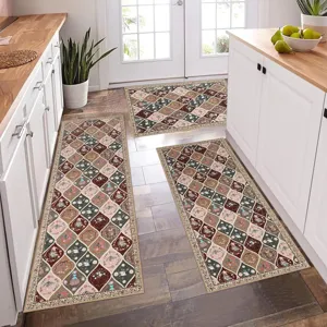 Bohemian floral 3 piece kitchen mat set non slip vintage runner rugs for home floor decor