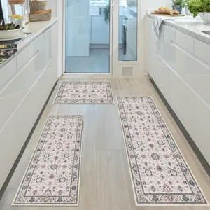 Bohemian floral kitchen mat set, vintage non-slip runner rugs for home kitchen floor decor.