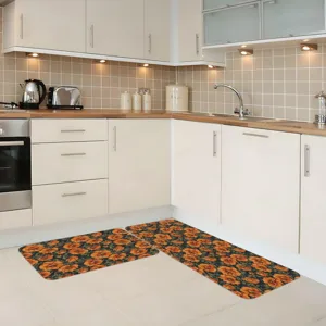 Alfombra de cocina retro americana juego de 2 piezas antideslizante alfombrilla floral