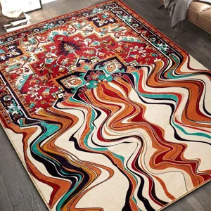 Tapis de salon a epissage abstrait creatif, tapis ondas psychedelique moderne, peluche douce.