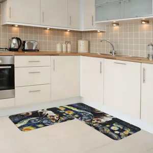 Juego de alfombrillas de cocina con diseño de corgi y noche estrellada, antideslizante y duradero.