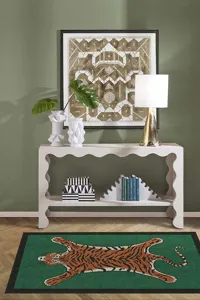 Alfombra de suelo con patrón de tigre verde retro para sala de estar dormitorio chic