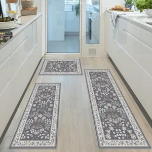 Bohemian floral kitchen mat set 3 piece non slip washable runner rugs for home floor decor