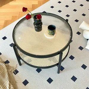 French style thick loop velvet living room rug with dark blue square pattern, cozy floor mat.