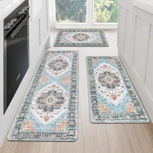 Kitchen rug set of 3 vintage Persian runner mats non-slip washable floor carpets for home decor