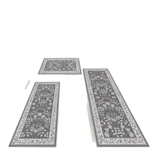 Bohemian floral kitchen rug 3-piece set, non-slip dirt-resistant floor mat for home.