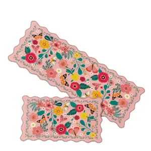 Ensemble de tapis de cuisine floral rose deux pièces bord ondulé tapis sol déco