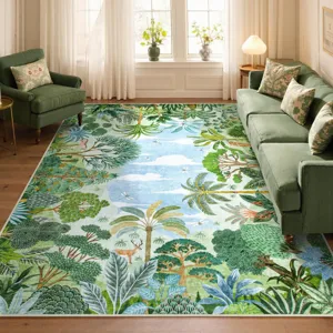 Jungle Botanical Floral Area Rug Polyester Cashmere-Feel Soft Carpet For Living Room Bedroom Home Decor
