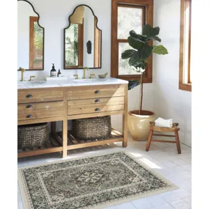 Alfombra de área floral vintage para sala de estar y dormitorio, estilo persa elegante.