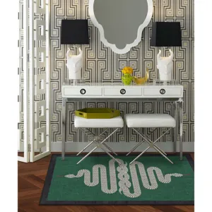 Alfombra de area verde vintage con patron de serpiente, alfombra antideslizante para sala.