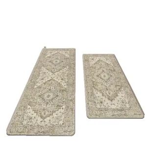 Vintage Persian pattern kitchen runner mat set, non-slip durable floor carpet for home use.