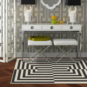 Alfombra geométrica retro con líneas para sala de estar, alfombra moderna y duradera para sofá.