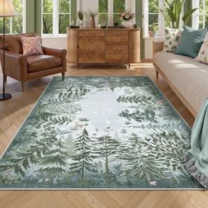 Midnight jungle green living room area rug plush botanical flower bedside mat sofa pad