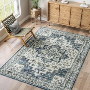 Vintage Persian Style Area Rug Living Room Bedroom Non-Slip Floor Mat Boho Decorative Carpet Washable Bedside Rug
