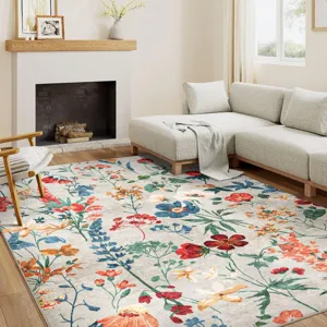 Tapis de Salon Floral Botanique Vintage Américain Imitation Cachemire Tapis de Chevet de Chambre Tapis de Table Basse de Canapé