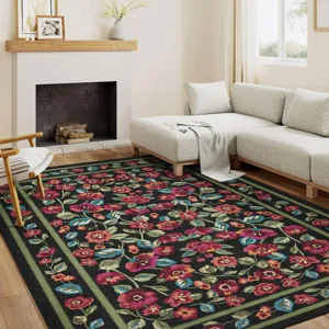 Tapis de salon floral vintage grand tapis botanique pour canapé table basse chambre.