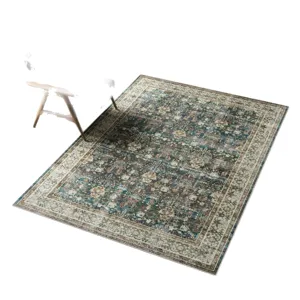 Vintage Persian style area rug, deep blue floral decorative carpet for bedroom living room