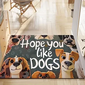 Cute cartoon dog doormat for home entryway, absorbent floor mat with funny quotes for hall.