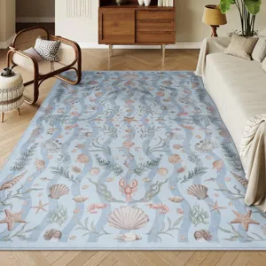 Coastal vintage area rug for living room, detailed marine pattern with shells and starfish.