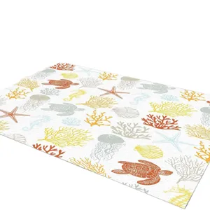 Marine life style floor mat living room carpet with cute turtle and colorful coral print