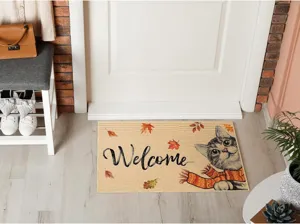 Autumn cat doormat welcome entrance floor mat for holiday home decor indoor use daily.