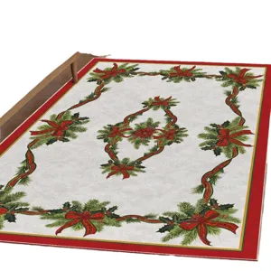 Christmas decorative carpet for living room, festive holiday red green pattern rug, stylish.