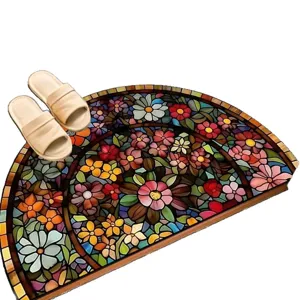 Vintage floral half-round doormat retro stained glass pattern entrance floor mat for home