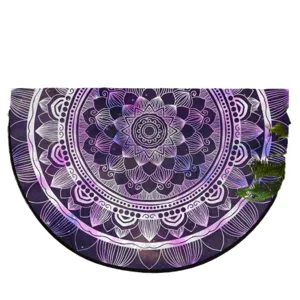 Mandala semi-circle doormat, purple starry floor mat for entryway, non-slip home decor.