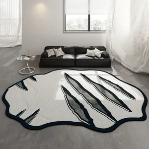 Tapis de salon abstrait motif griffe irrégulier moderne, luxueux tapis de sol table basse détail