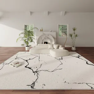 Japanese Style Cream Aesthetic Loop Velvet Carpet Modern Minimalist Abstract Marble Pattern Anti Slip Living Room Floor Mat