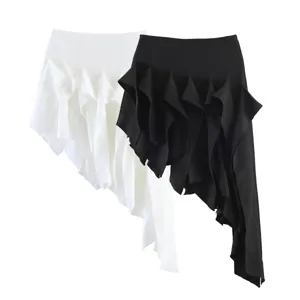 Women asymmetrical ruffle skirt drape ribbon midi skirt casual elegant chic fashion apparel