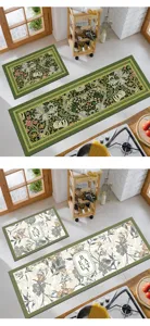 Set di 2 tappeti da cucina, passatoia antiscivolo e assorbente con motivo floreale.
