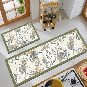 Set di tappeti da cucina 2 pezzi con motivo floreale assorbente antiscivolo per casa
