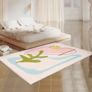 Nordic minimalist abstract art printed bedroom rug, soft comfortable bedside floor mat home decor