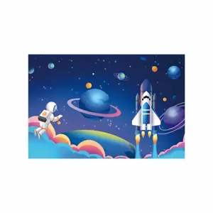 Cartoon space astronaut rocket printed area rug for kids living room bedroom decor.